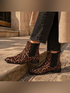 Pretty Ballerinas Leopard Calf Hair Ankle Boots ✨ Designer Chic Slip-On Chelsea